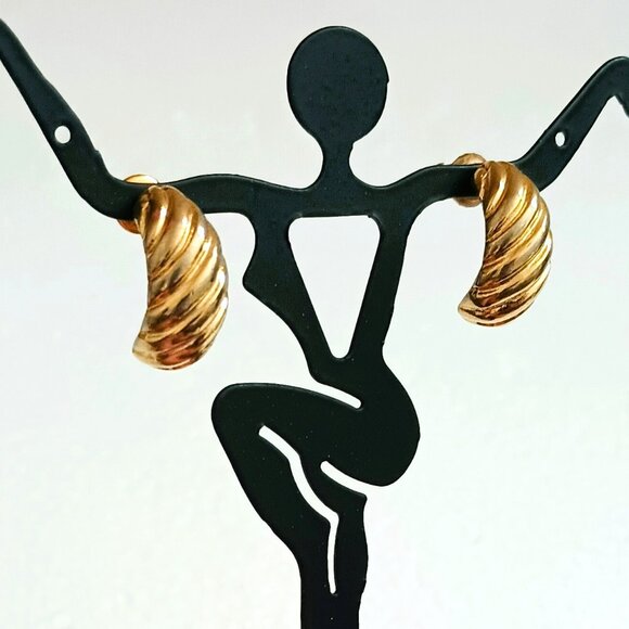 Sarah Coventry Gold Ribbed Earrings Small Vintage Stud/Post - Picture 6 of 9